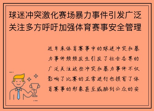 球迷冲突激化赛场暴力事件引发广泛关注多方呼吁加强体育赛事安全管理