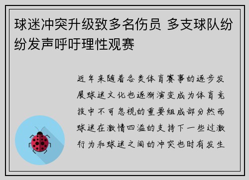 球迷冲突升级致多名伤员 多支球队纷纷发声呼吁理性观赛 球迷冲突升级致多名伤员 多支球队纷纷发声呼吁理性观赛